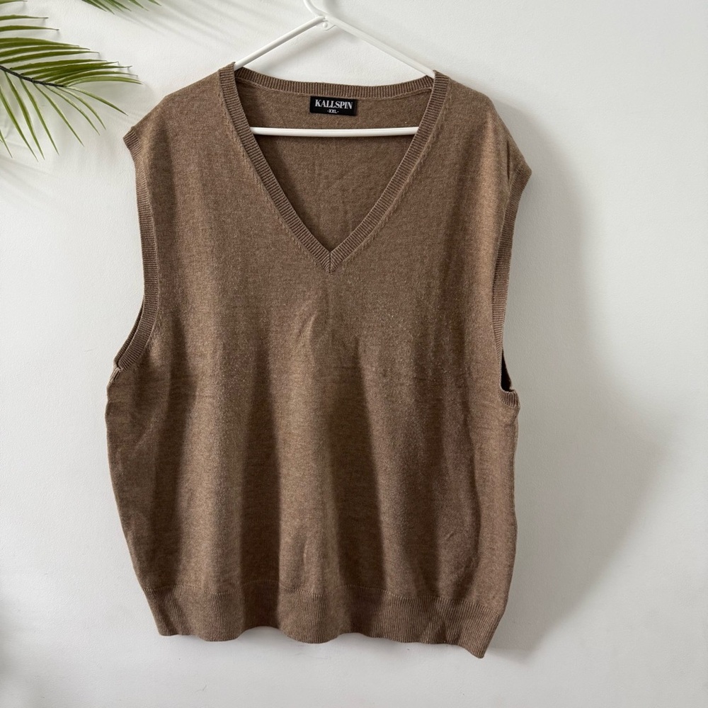 Vintage Men's Cashmere blend Brown V-Neck Sweater Vest Size XXL